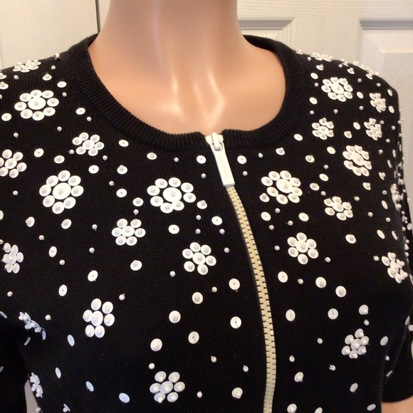 MICHAEL Michael Kors Womens Black Beaded Sequin Half Sleeve Cardigan Size PL - Picture 2 of 10